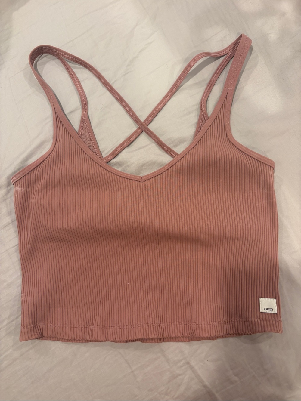 Ribbed Mauve Crop Tank with Cross-Back Straps Vuori